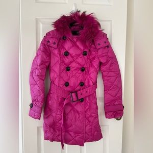 Bread n butter Women’s Fur Trim Hooded Down Puffer Coat with Belt XS City Purple